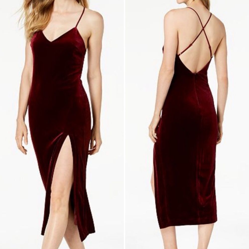 Bardot Raven Burgundy Red Velvet Midi Slip Dress Sz XS